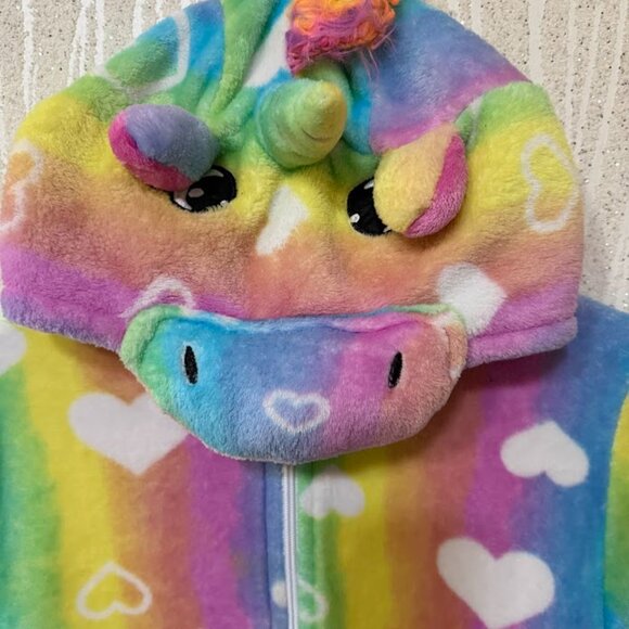Kids Rainbow Unicorn Heart Print Onesie Pajamas - Picture 5 of 7